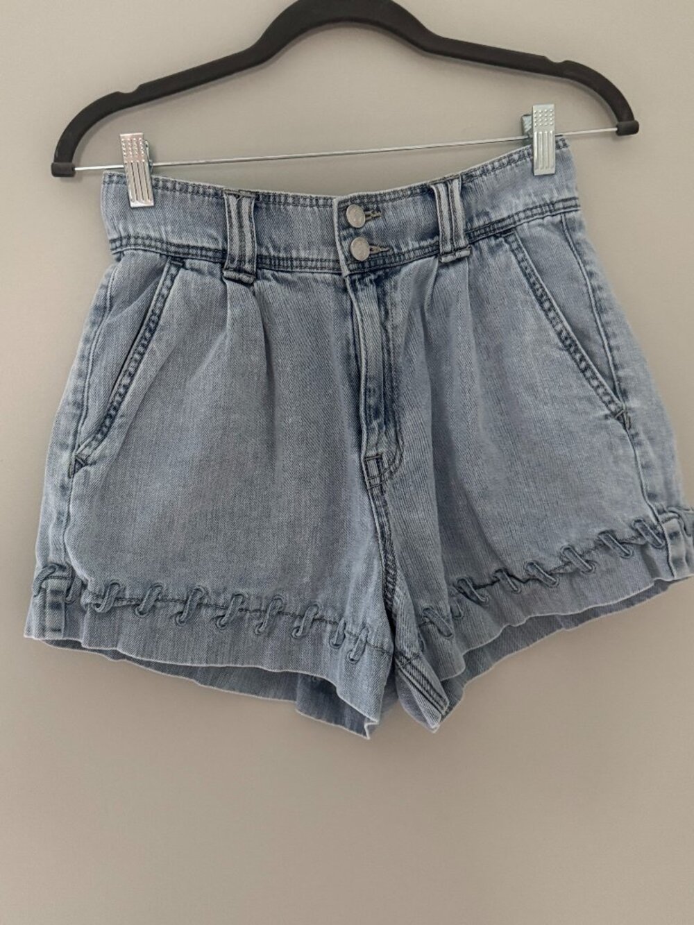 Sam Coleman Light Wash Denim Shorts Whipstitch Hem